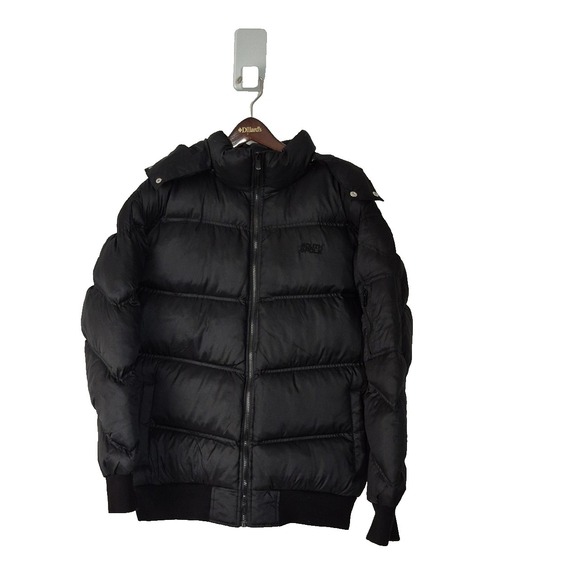 Southpole Jacket Mens Large Black Puffer Hooded Down Insulated Full Zip Bomber